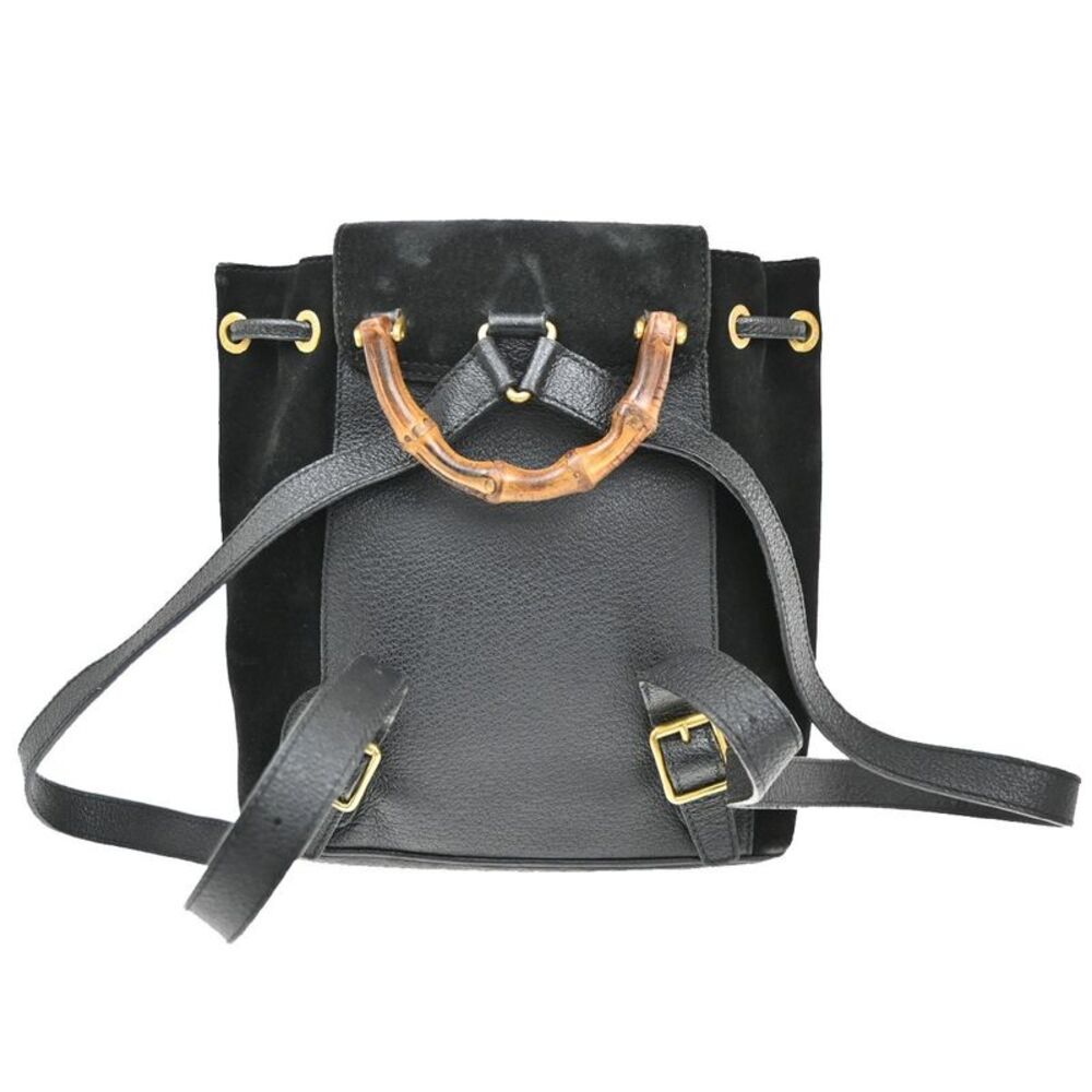 Gucci Vintage Bamboo Backpack Suede Black Suede Backpack Bag - Picture 2 of 16